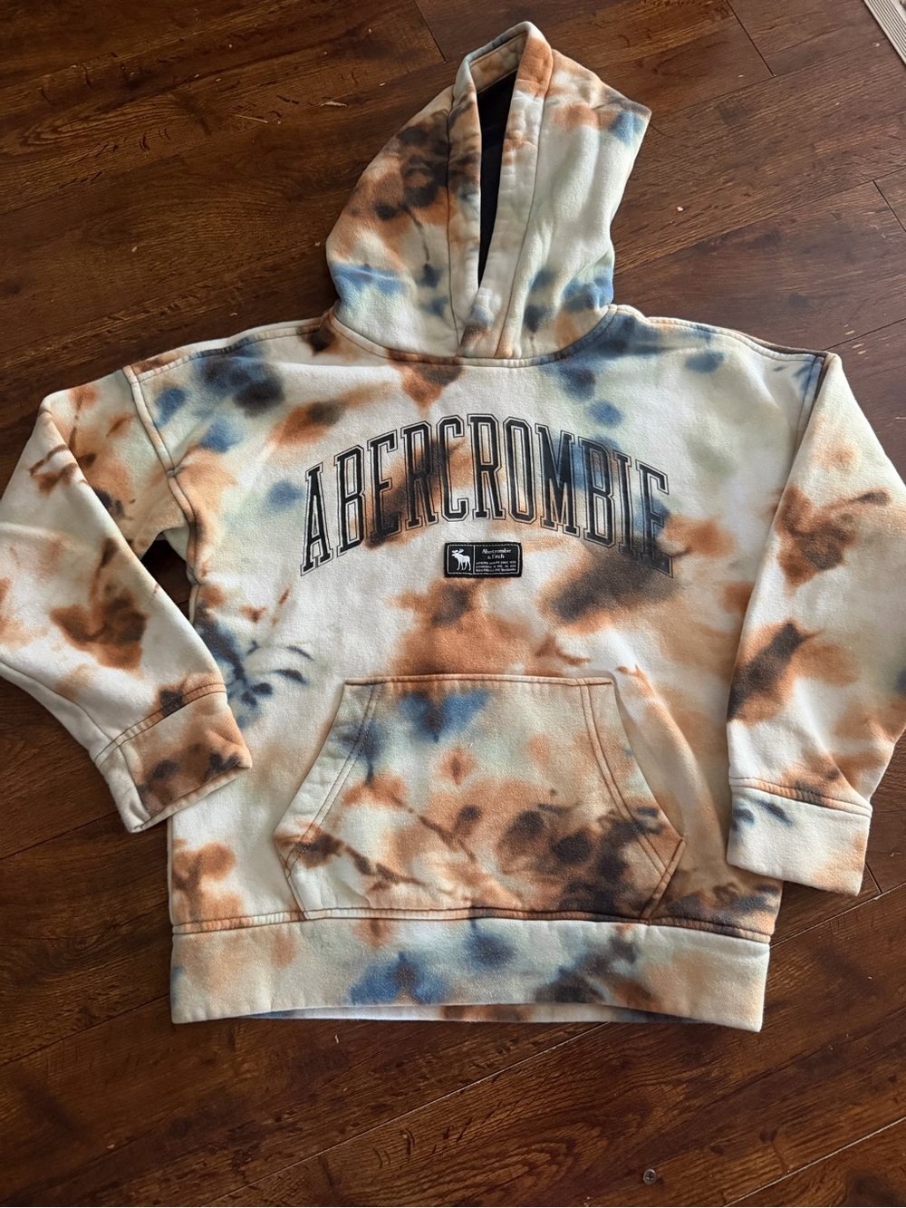 abercrombie kids Tie-Dye Hoodie in Cream, Brown & Blue